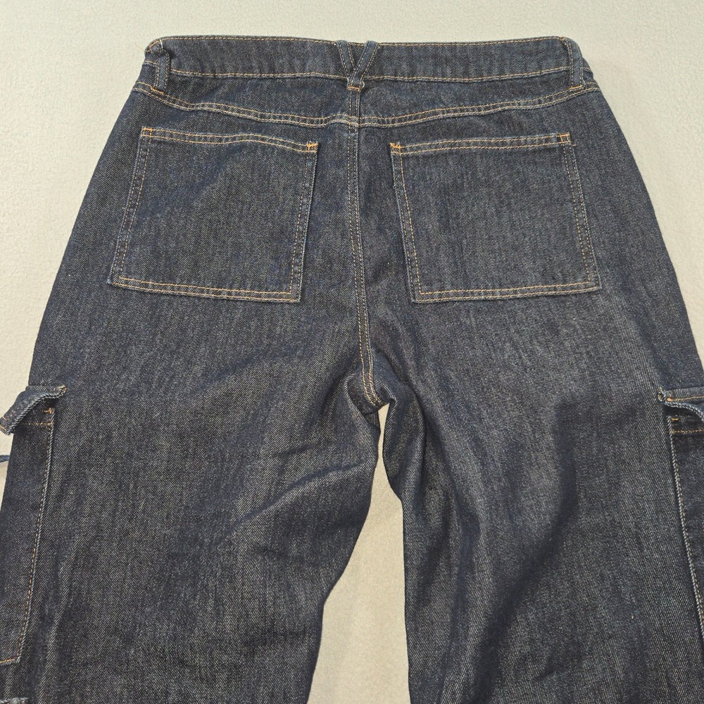 No Boundaries Cargo Jeans Women 12 Dark Wash Wide Leg Drawstring Utility Denim - Picture 2 of 10